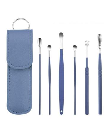 6-in-1 high-grade stainless steel (silver) earwax removal tool earwax removal kit for thorough earwax remover with coil spring cleaner (blue)