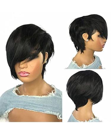RICONEY Pixie Cut Human Hair Wig for Black Women - Short Bob with Bangs, No Lace Front, Glueless Machine Made (8 Inch, 130% Density) - Buy Online on GoSupps.com
