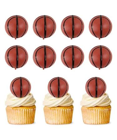Blumomon Pack of 10 Basketball Cupcake Toppers Sports Theme Basketball Cupcake Food Picks Sports Balls Baby Shower Wedding Birthday Party Cake Decorations Accessories Basketball-5