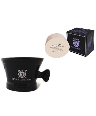 Henry Cavendish Lavender Shaving Kit with - Shaving Soap with Shea Butter & Coconut Oil. Long Lasting 3.8 oz Puck Refill, plus Gentleman's Ceramic Shaving Soap Bowl with Handle.