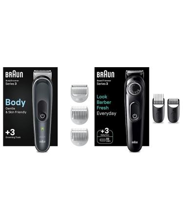 Brown body groomer 3 personal care and hair removal for men with skinshield technology BG3350 black/gray & beard trimmer trimmer/hair clipper men 40 length settings BT3410 Bodygroomer BG3350 Bundle with beard trimmer BT3410