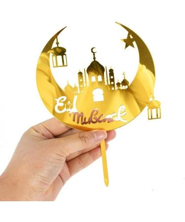 Eid Mubarak Cake Toppers Golden Acrylic Moon Cake Topper for Islamic Muslim Festival Kareem Ramadan Cupcake Decorations Supplies - Buy Online on GoSupps.com