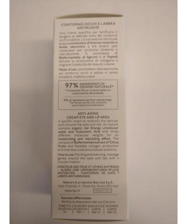BIOS LINE SpA Natures Separate antiaging water antiwrinkle eye area and lips with singlecell organic orange water hyaluronic acid and biofermented citrus extract 15 ml - Buy Online on GoSupps.com