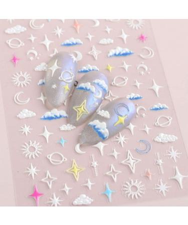 Decoration Love Heart Star Flowers Textured Decals Embossed White Cloud Nail Art Stickers 5D Engraved(5D-K109) - Buy Online on GoSupps.com