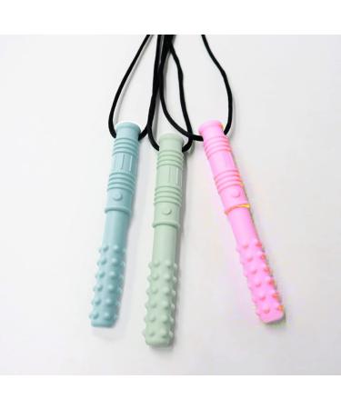 Sensory Chew Necklace Set - 4PCS Food Grade Silicone Chewing Toys for Autism ADHD Teething Babies - Pink Mint Green Light Blue Gray - 3.94 x 0.51 Inch Size - Buy Online on GoSupps.com