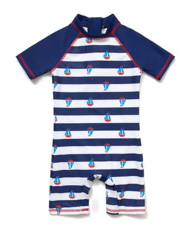 BONVERANO Baby Boy One Piece Long-Sleeved Clothing UV Protection 50+ Swimsuit with One Zip Sailboat 4 Years