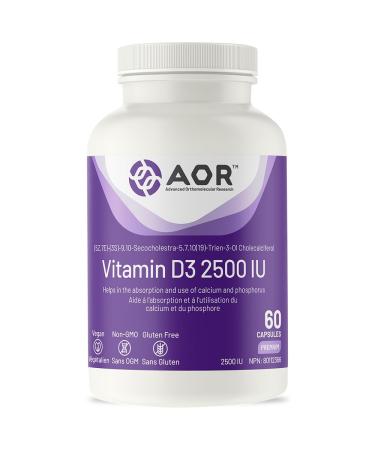 AOR - Vitamin D3 2500 IU - 60 Capsules - Supports Bone and Teeth Health - Ideal for Adults - Premium Quality Vitamin D Supplements 60 count (Pack of 1)