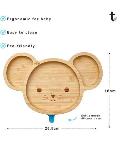 Tiggi Bamboo Baby Suction Plate - Complete Weaning Set | BPA-Free | Eco-Friendly Bamboo | Easy Feeding | Mouse Blue - Buy Online on GoSupps.com
