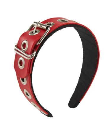 TQUXNGA PU Leather Headband Gothic Tiaras Leather Buckle Headband Rock Headband Punk Headband Steampunk PU Leather Headpiece Red