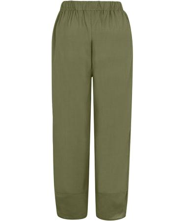 Mackneog Women's Linen Capri Pants - Casual Loose Fit, Elastic Waist, Army Green | Plus Size X-Large - Buy Online on GoSupps.com