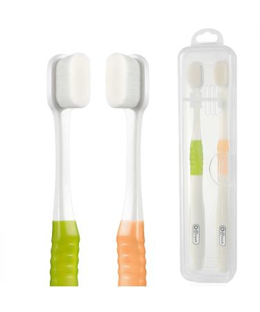 OBrush Soft Toothbrush for Sensitive Teeth and Gums New 20 000 Micro Fine Nano Bristles Tooth Brush for Adults Pregnant and Elderly Packed in Portable Case Color Green Beige Pack of 2