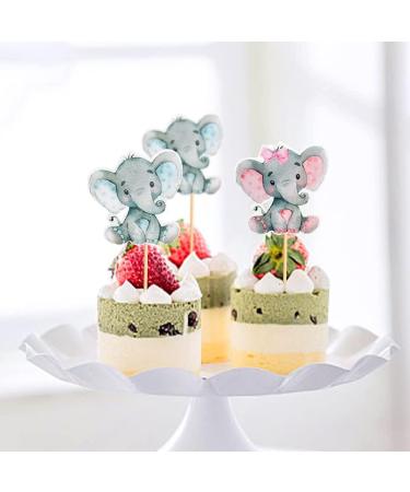 HOMIFO 24 Pieces Blue Cute Baby Elephant Cupcake Toppers for Kids Birthday Party Cake Decoration Baby Shower Decorations Supplies (Blue) - Buy Online on GoSupps.com