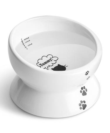 Y YHY Elevated Cat Food Bowl, Raised Pet Food and Water Bowl, Cat and Small Dog Bowl, Tilted Ceramic Cat Water Bowl No Spill,15oz, Dishwasher Safe White