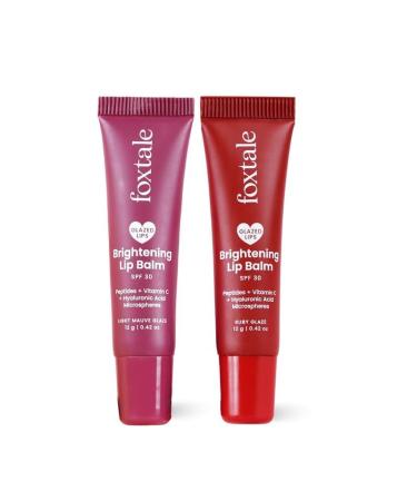 Foxtale SPF 30 Brightening Lip Balm for Dark Lips with Peptides & Vitamin C | Brightens Pigmented Lips | Hydrates Lips | SPF Lip Balm | Pack of 2 | Light Mauve & Ruby Glaze 24gm