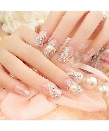 Fairvir Bling Rhinestone Sun Pearl False Nails - Acrylic Fake Nails for Weddings & Birthdays | Elegant Nail Art for Women & Girls - Buy Online on GoSupps.com