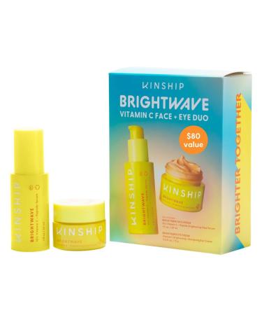 Kinship Brightwave Vitamin C Face + Eye Duo | 10% Vitamin C Serum (1 Fl Oz) | Brightening Eye Cream (0.5 Oz) | Fade Dark Spots | Reduce Fine Lines Wrinkles Dark Circles + Puffiness | All Skin Types