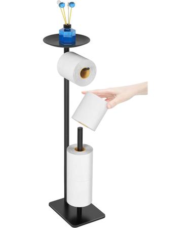 FEILERN Black Toilet Paper Holder Stand with Top Shelf - Floor Standing Dispenser for Bathroom with 4 Reserve Rolls - Stainless Steel - Buy Online on GoSupps.com