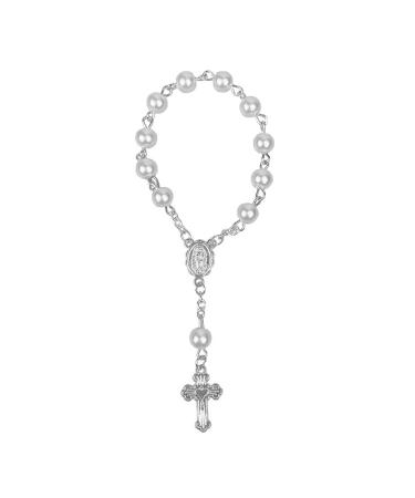 OralGos Rosary Bracelet with Cross Acrylic Rosary Beads Baptism Gift for First Communion Baby Shower Silver