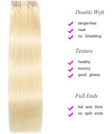 Clip in Hair Extensions Real Human Hair 8 Pieces Straight Real Remy Human Hair Full Head Human Hair Extensions Clip in Double Weft Real Remy Hair (20 Inch 613 Bleach Blonde) - Buy Online on GoSupps.com