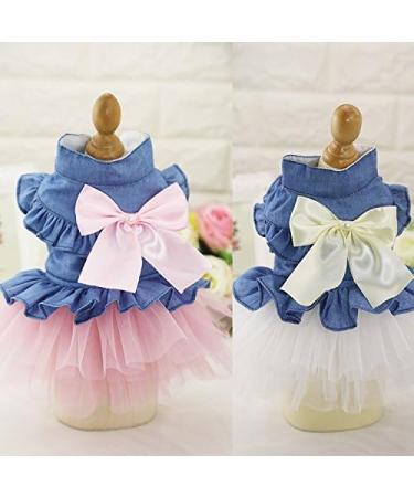 ZoonPark Puppy Dog Pet Clothes Pet Dog BOW Denim Dress Tutu Skirt Summer Clothes for Small Dog Cat Puppy (XS Pink Skirt) - Buy Online on GoSupps.com