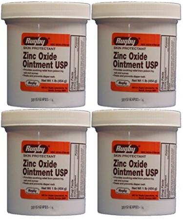 Zinc Oxide 20 % Skin Protectant Ointment for Diaper Rash Chaffed Skin 1 Lb. Jar Pack of 4 Jars Total 4 Lb's (4) by Rugby