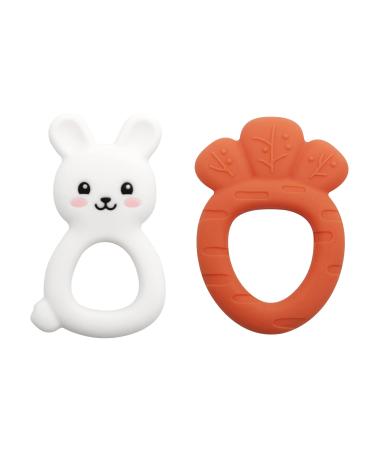 Teething Toys for Babies PAPACHOO 2 Pack Bunny Carrot Super Soft Silicone Baby Soothing Teether Toy Chew Silicone Infant Toys for Baby Teething Relief Bpa Free Bunny+Carrot