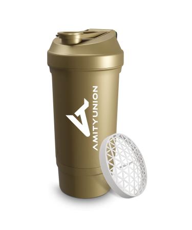 Protein Shaker Gold 700 ml Fyra leak -proof - golden shaker - BPA free with powder compartment & sieve and scale for creamy BCAA Shakes Shaker Protinshake cup protein shaker for isolates & whey protein - Buy Online on GoSupps.com
