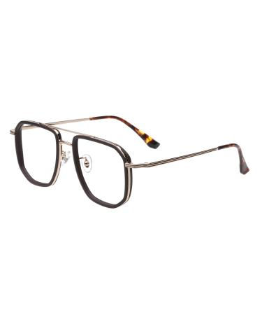 HELES Oversize Metal & TR90 Full Rim Blue Light Blocking Reading Glasses Anti-Reflection Computer Spectacles Eyeglass Reader Brown&gold +3.75 Strength