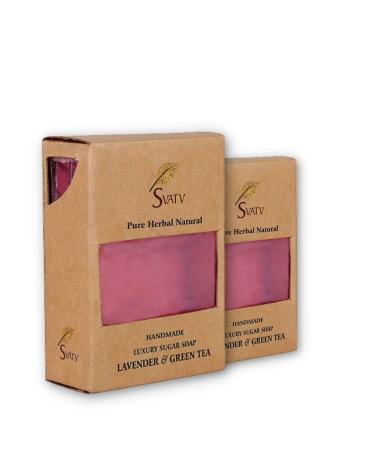 SVATV Handcrafted savon with Lavender & Green Tea | Soothing Herbs | Moisturized skin - Traditional Ayurvedic Herbal body savon bars for Men & Women all skin types 125g x2 Bars