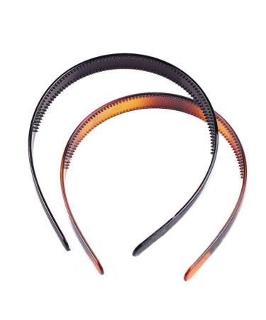 Set of 2 Simple Fashion Plastic Headbands - Black + Brown Hair Hoop Hair Accessories for Women and Girls - Buy Online on GoSupps.com