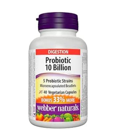 Webber Naturals Probiotic 10 Billion 5 Probiotic Strains 40 Vegetarian Capsules
