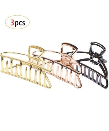 Caili Claw Clips Set - 3 Retro Minimalist Non-Slip Hair Clips for Women | Gold Black & Red Gold Hair Accessories - Buy Online on GoSupps.com
