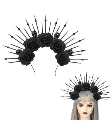 TQUXNGA Spiked Headbands Women Bride Flower Crown For Halloween Party Supply Floral Garlands Crown Hair Skull Floral Headbands Black - Buy Online on GoSupps.com