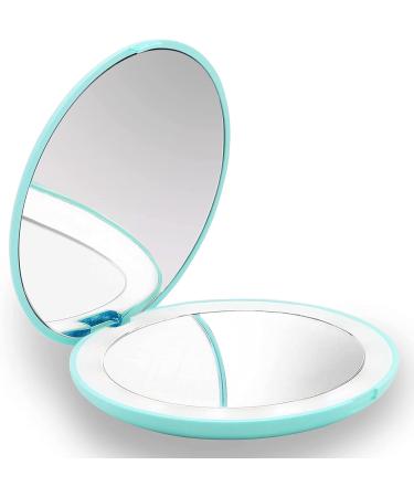Compact Makeup Mirror  1X/10X Magnifying LED Lighted Travel Makeup Mirror Portable Compact Mirror for Handbag Foldable Pocket Mirror Illuminated Mirror (Green)