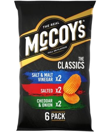 Multipack Crisps Bundle Consisting of McCoys's Classic Salt & Vinegar Salted Cheddar & Onion and Might Meaty Flame Grilled Steak Thai Sweet Chicken Sizzling Prawn 6 x 25g (2 Pack) - Buy Online on GoSupps.com