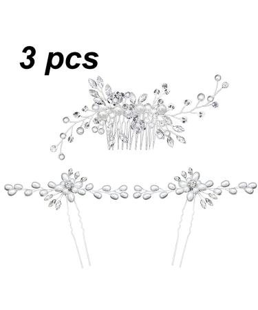 Buy Tucireat 3-Piece Hair Jewelry Set | Bridal & Wedding Hair Accessories | Silver Flower Hairpins & Pearl Clips for Bride & Communion - Buy Online on GoSupps.com