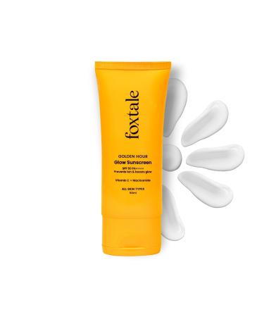 FoxTale Vitamin C & Niacinamide Glow Sunscreen Spf 50 Pa++++ Lightweight Fast Absorbing Uva And Uvb Filters Prevents Tanning No White Cast Non-Greasy For Men&Women All Skin Types - 50 Ml