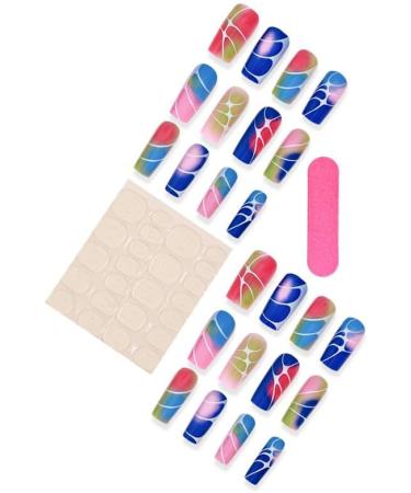 24Pcs Press on Nails Medium Fake Nails Acrylic Square False Nails Summer Reusable Colorful Blooming Artificial Nails for Women Girls - Buy Online on GoSupps.com