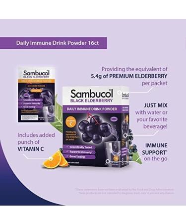 Sambucol Black Elderberry Drink Powder with Vitamin C - Vegan Friendly, Sugar Free, No Artificial Flavors - 16 Count - Buy Online on GoSupps.com