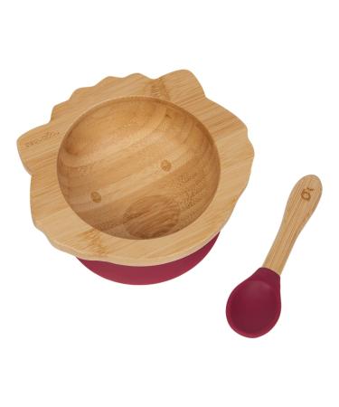 beaubaby Wombat Bamboo Suction Bowl Baby Feeding Bowl and Spoon Set Bamboo Bowl with Stay Put Silicone Suction Ring (Cherry)