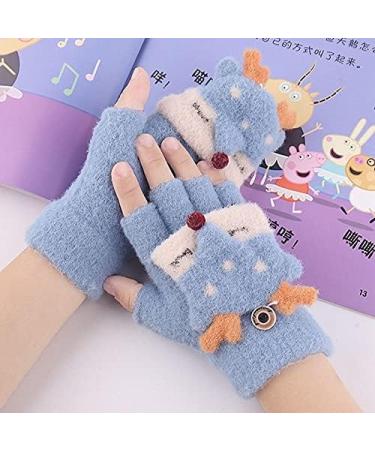 Unisex Kids Winter Fox Flip Top Gloves | Cute Cartoon Animal Mittens for 2-8Y Boys Girls - Blue - Buy Online on GoSupps.com