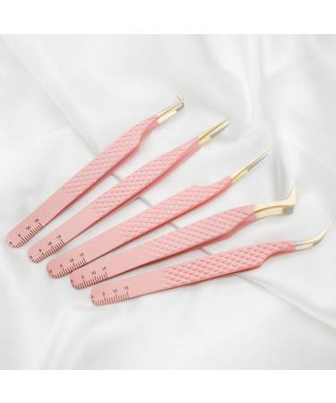 Fiber Tip Eyelash Tweezers Professional Stainless Steel Tweezers Lash Extension Isolation Volume Classic Lashes Curved Straight Tweezer with Measurements - Pink Lavi Lashes (L Shape 90) - Buy Online on GoSupps.com