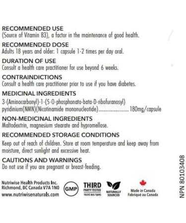 Nutriwise Ultra High Pure Fermented Crystalline NMN 180mg Nicotinamide Mononucleotide - Buy Online on GoSupps.com