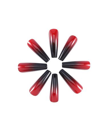 Handcess Coffin Glossy False Nails - Long Black and Red Ballerina Press-On Nails Gradient Acrylic Art Full Cover (24PCs) for Women & Girls - Buy Online on GoSupps.com