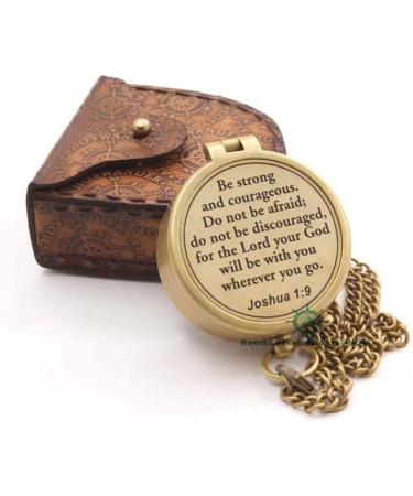 Be Strong and Courageous Joshua 1:9 Engraved Compass in Leather Case - Baptism, First Communion & Confirmation Gifts for Boys, Girls, Men - Catholic & Christian Gifts - Buy Online on GoSupps.com
