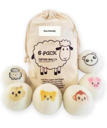 Wool Dryer Balls Extra Large Set of 6 Natural Fabric Softener Chemical Free Scented XL Reuable and Replacement for Fabric Softener (Silk Print)