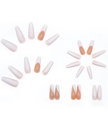 White French Fake Nails with Rhinestones and Sequins | Long Stick on False Nails Art Kit - Buy Online on GoSupps.com