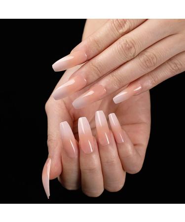 Buy Bohend French Long Shiny Coffin False Nails - 24 Pink Ballerina Acrylic Press On Nail Tips for Women & Girls - Buy Online on GoSupps.com