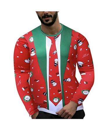 usnsm Christmas Shirts for Men,Men's Christmas 3D Printed Graphic Long Sleeve Sweatshirts Crewneck Xmas Tops Green X-Large