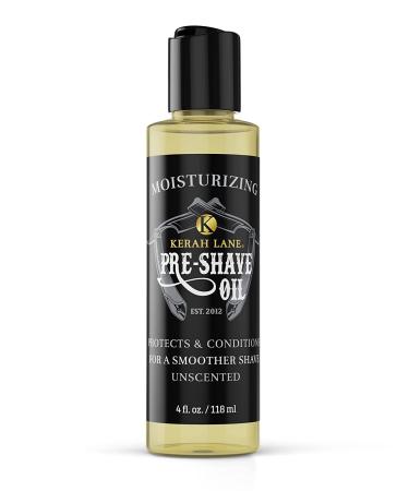 Kerah Lane Pre-Shave Lube Oil - (4oz) Unscented - Moisturizing Shaving Oil for Safety Razor, Straight Razor - For a Smooth, Irritation Free Shave 4 Fl Oz (Pack of 1)